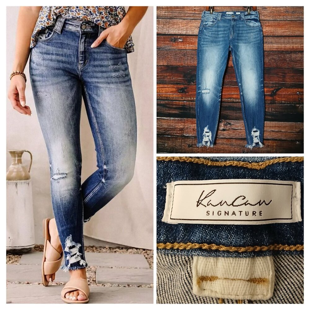 Kancan Signature Jeans 30 Mid Rise Skinny Ankle Distressed Raw Hem Denim Stretch